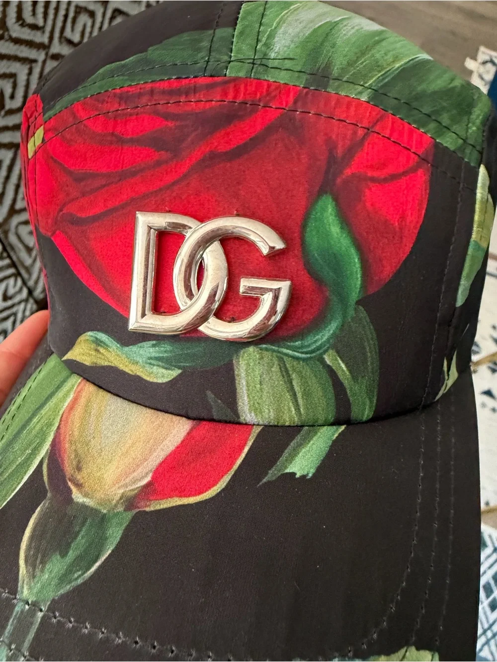 Dolce & Gabbana Black Floral Baseball Cap with Red Roses